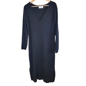 Commonry Womens Wool Blend Maxi Knit Dress size 16 Black Long Sleeve V-Neck